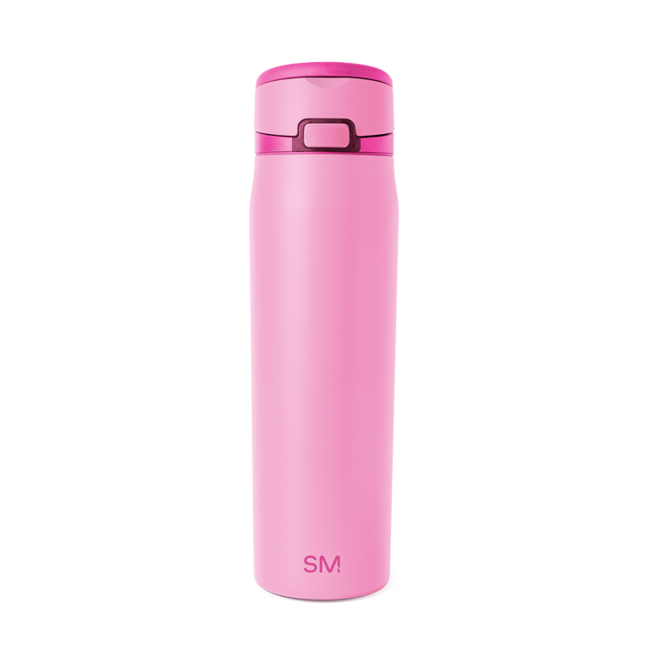 Pink cylindrical drinkware with magenta accent details