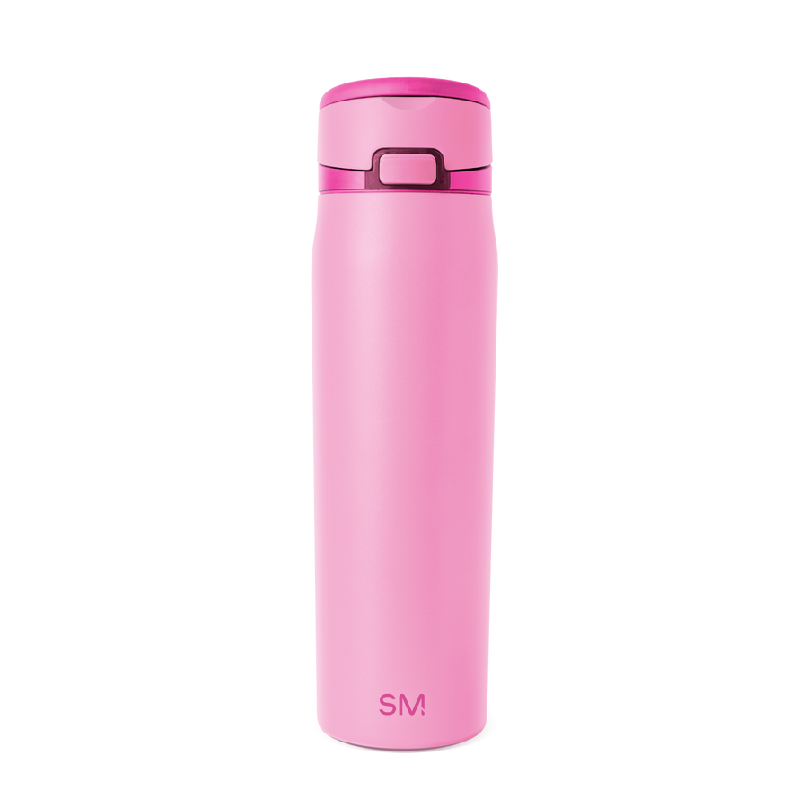 Pink cylindrical drinkware with magenta accent details