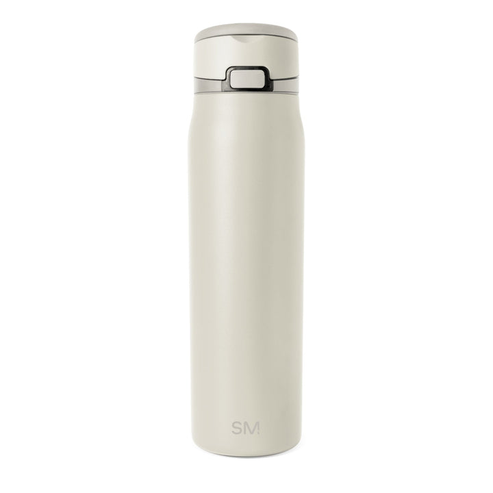 Cream-colored water bottle with gray charcoal lid and band accents, displayed against a neutral background